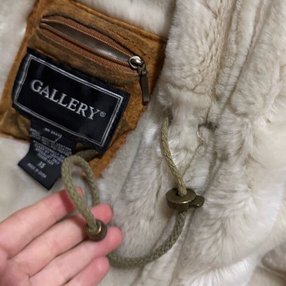 Y2K Brown Suede Fur Trim Lined Oversized Hooded Coat Womens Size XS Boho 70s - Picture 8 of 10